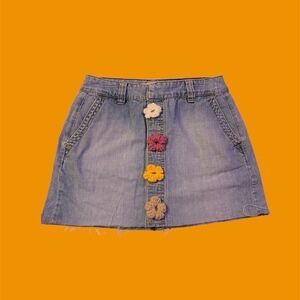 Denim Skirt with Floral Accents